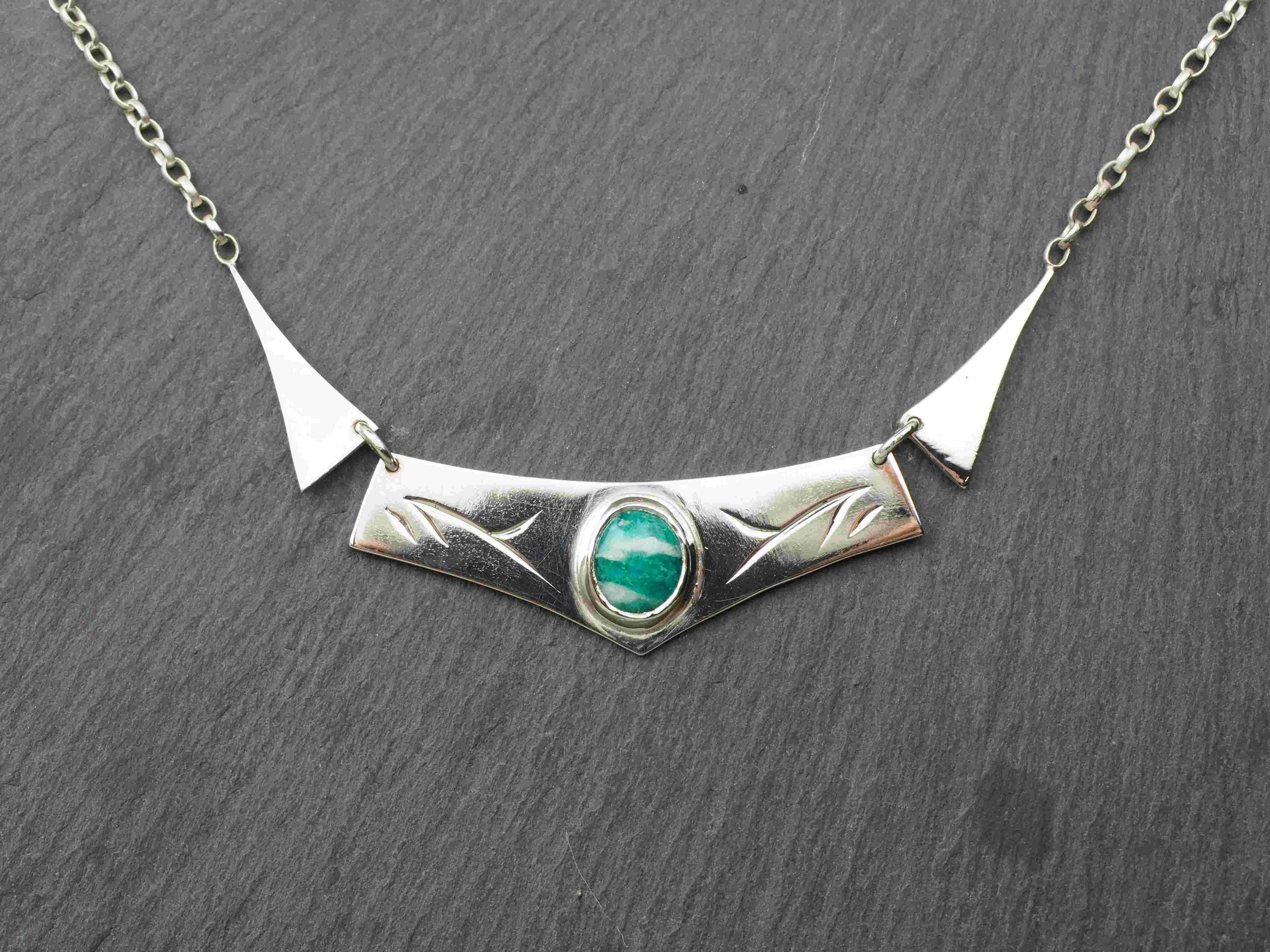 Argent gravé et amazonite - 98 euros